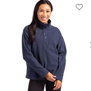 Cutter & Buck Womens Hunts Point Eco Textured Fleece Snap Pullover in Navy Blue